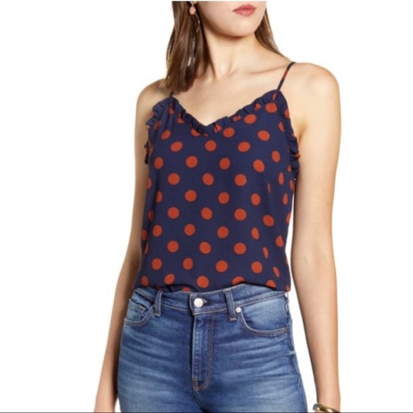 Halogen Tops - HALOGEN RUFFLE TRIM CAMISOLE POLKA DOTS